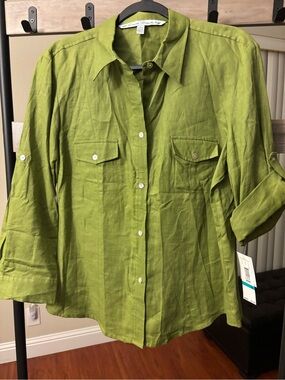 david brooks Olive Green Linen Shirt with Tag